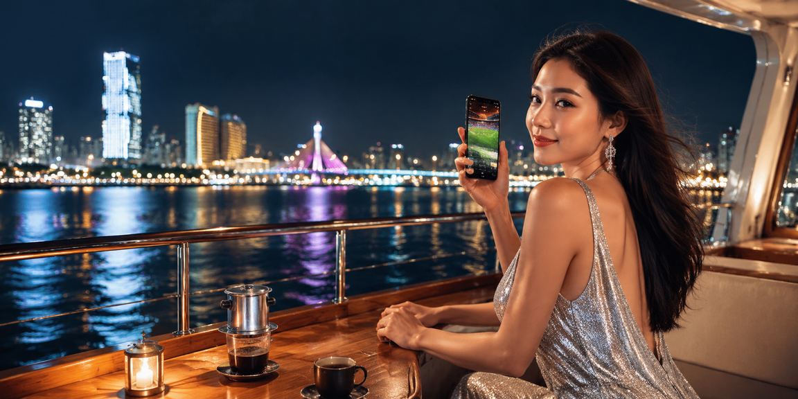 Người dùng tại Đà Nẵng xem thông tin voucher và nạp tiền qua điện thoại tại quán cà phê