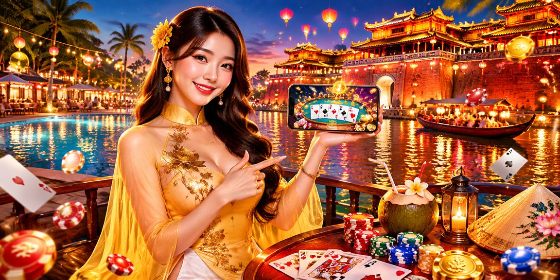 Cô gái áo dài Huế tham gia trò chơi bài tại ee88bet
